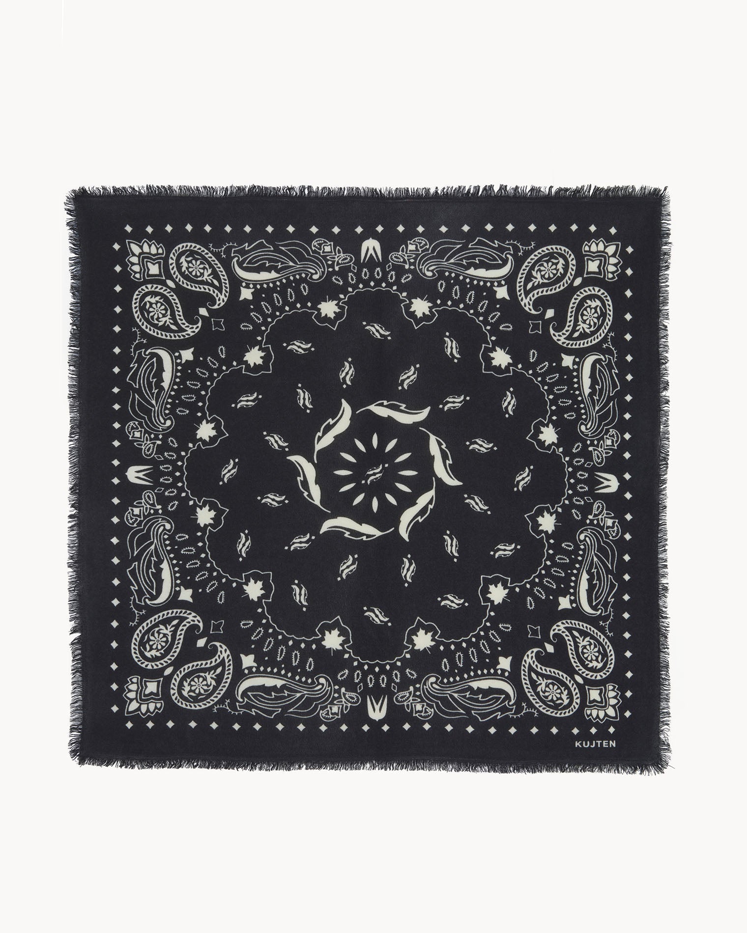 KUJTEN Large Bandana Hachiko Feather Black White