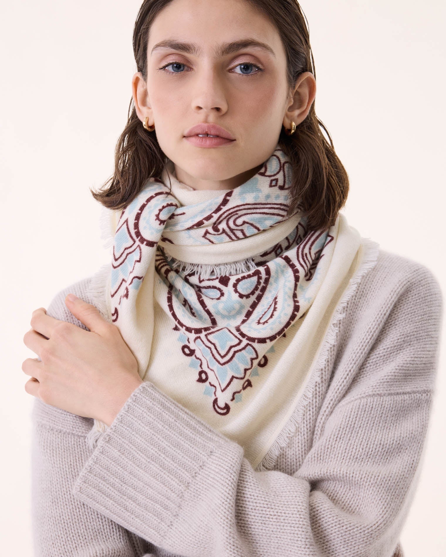 KUJTEN Large Bandana Hachiko Bico White Burgundy Sienna
