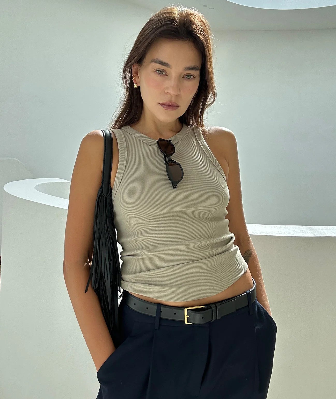 VEHLA RIBBED TANK - TAUPE - Ribbed Athlete