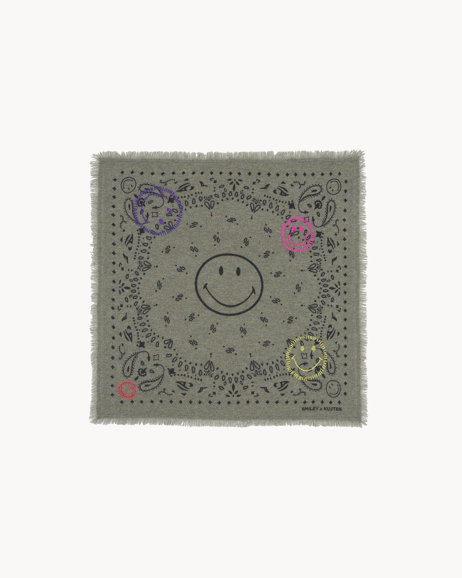 KUJTEN Small Bandana Hachi Smiley Brode Marl Khaki