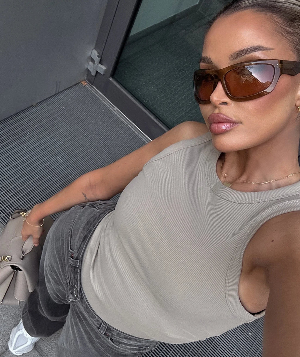 VEHLA RIBBED TANK - TAUPE - Ribbed Athlete