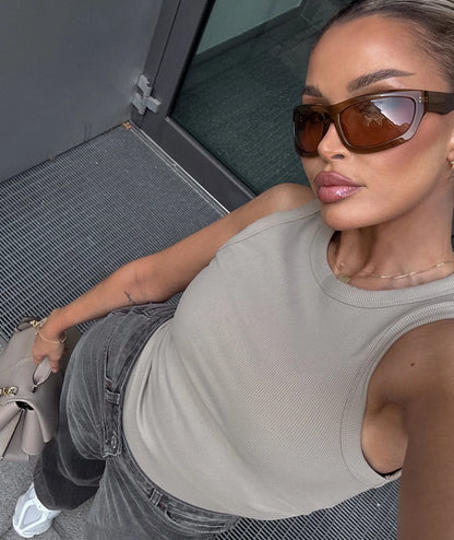 VEHLA RIBBED TANK - TAUPE - Ribbed Athlete