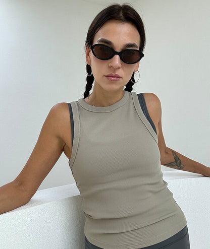 VEHLA RIBBED TANK - TAUPE - Ribbed Athlete