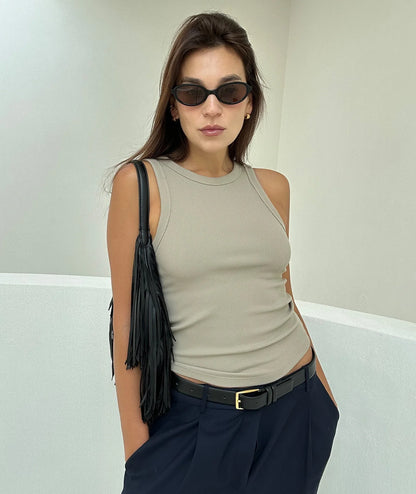 VEHLA RIBBED TANK - TAUPE - Ribbed Athlete