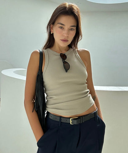 VEHLA RIBBED TANK - TAUPE - Ribbed Athlete